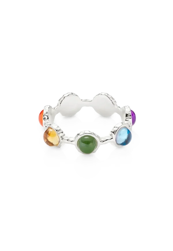 Anello Chakra 7 Pietre Naturali in Argento 925 Rodio Bianco