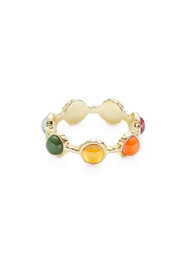 Anello Chakra 7 Pietre Naturali in Argento 925 Placcato Oro Giallo 24k