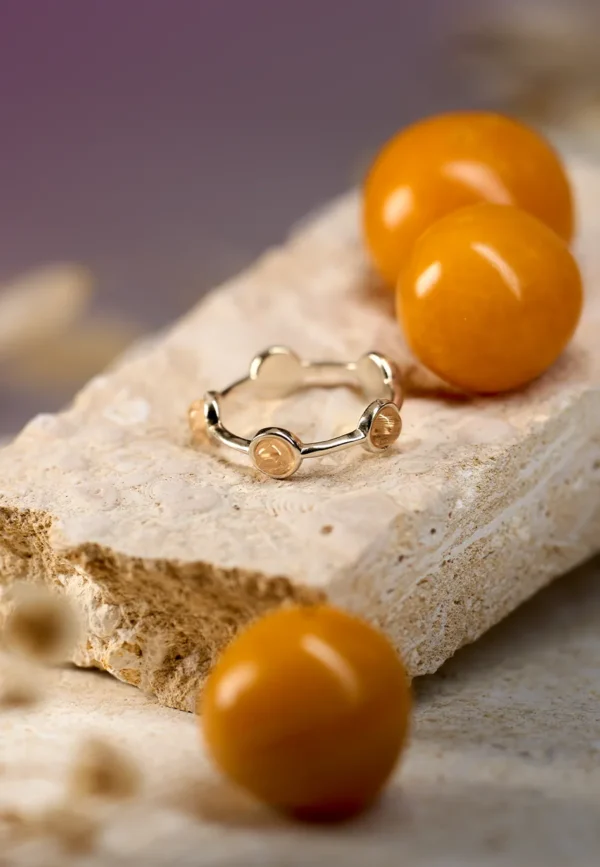 Anello Essenza Rutilato Oro in Argento 925 con Pietra Naturale